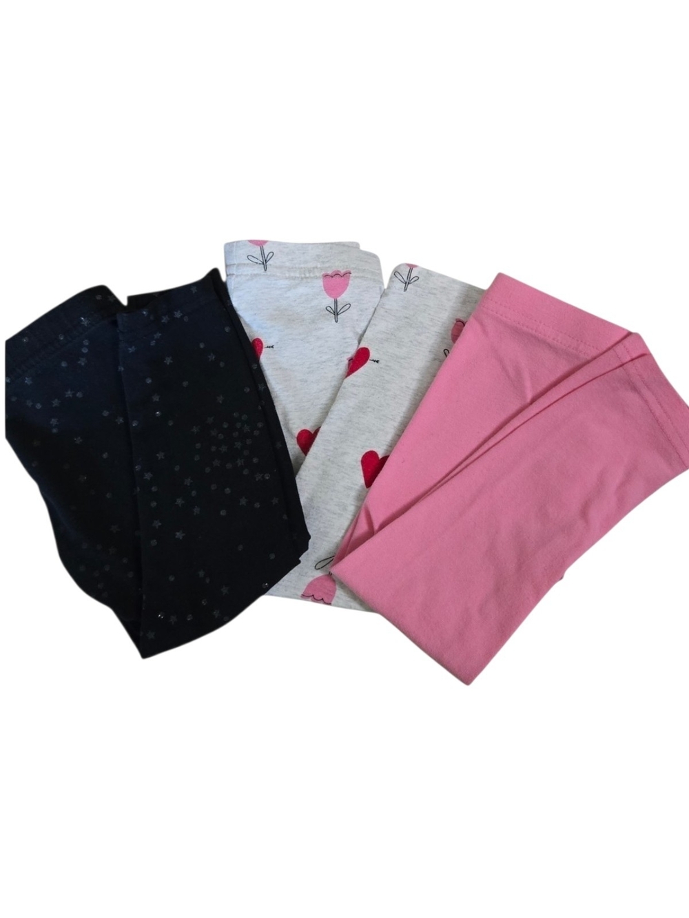 Carter's Girls Leggings Bundle - Black Sparkle, Gray with Pink Hearts & Pink 2T
